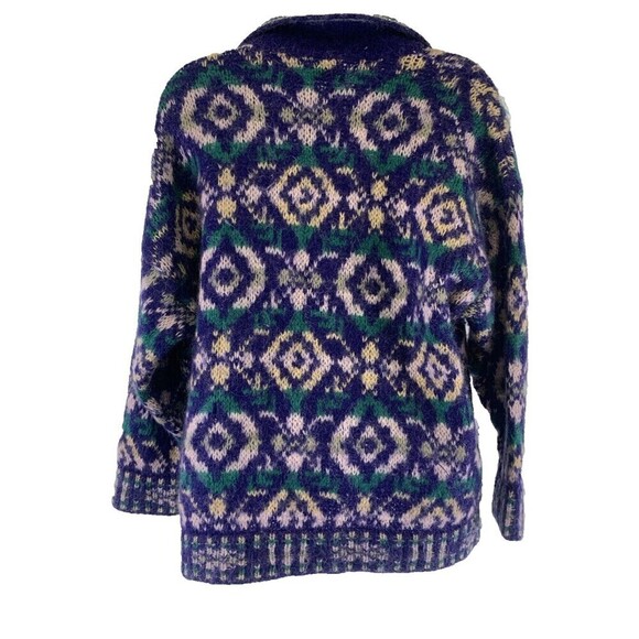 Benetton Sweater Collared Purple Green Pattern Pullover Button Wool Women Medium - Picture 9 of 15